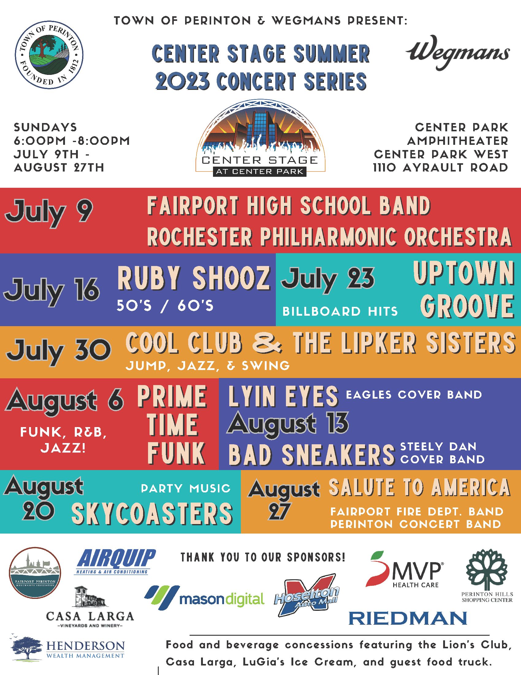 PERINTON ANNOUNCES 2023 CENTER STAGE CONCERT SERIES HOSTED AT CENTER