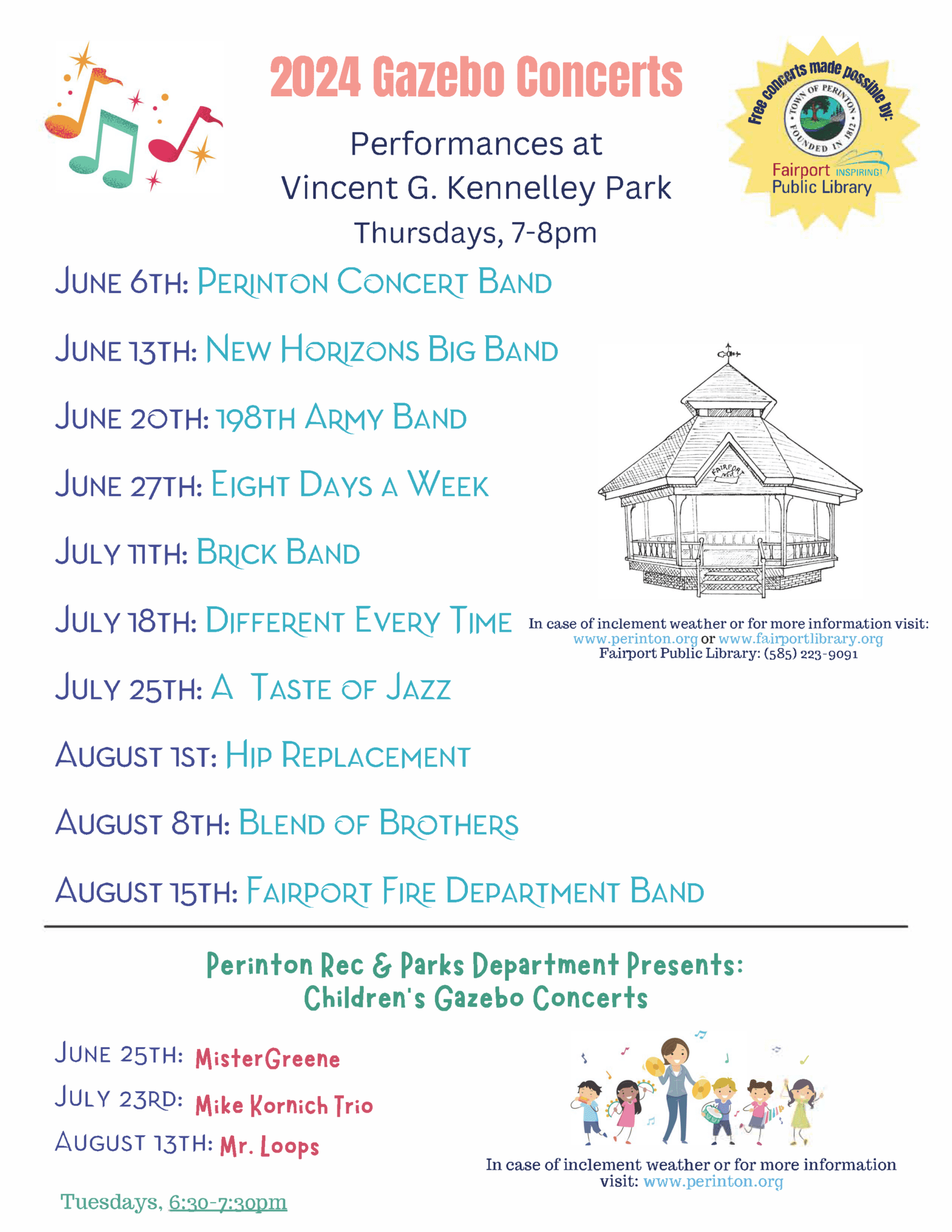 Gazebo Concert Fairport Fire Department Band Town of Perinton