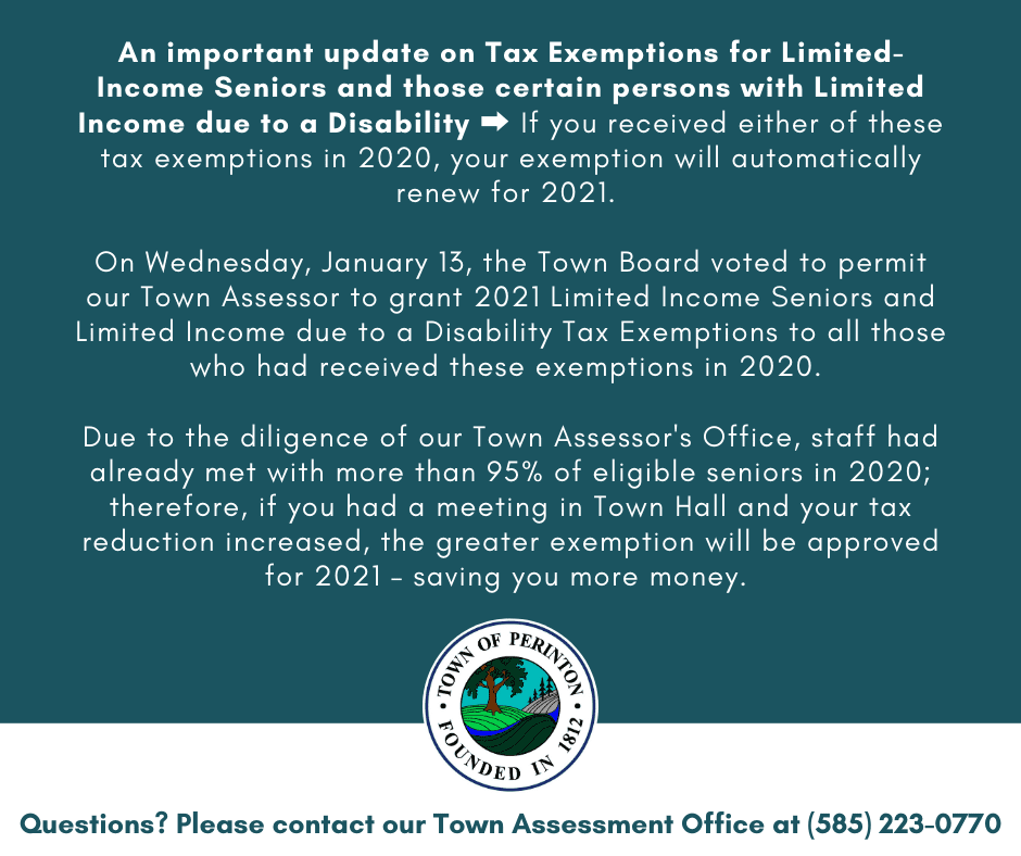 Tax Exemption Update for 2021 - Town of Perinton