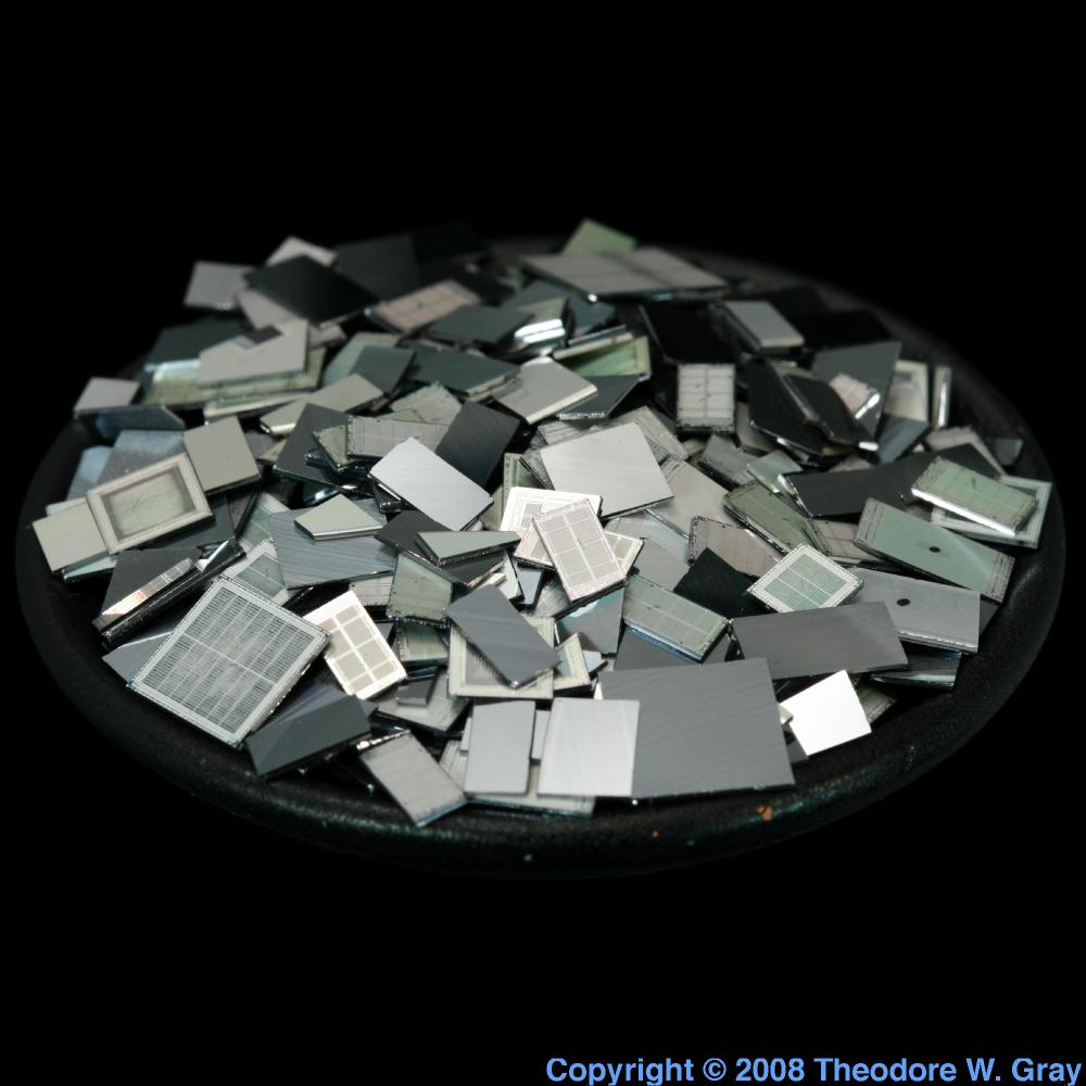 Diced wafers, a sample of the element Silicon in the Periodic Table