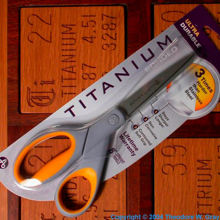 Scissors, a sample of the element Titanium in the Periodic Table