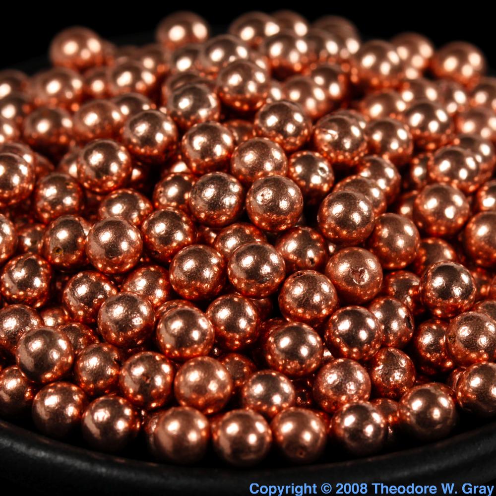 Copperplated BBs, a sample of the element Copper in the Periodic Table