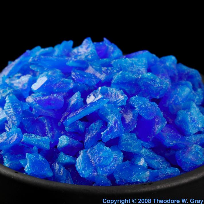 Copper sulfate drain cleaner, a sample of the element Copper in the