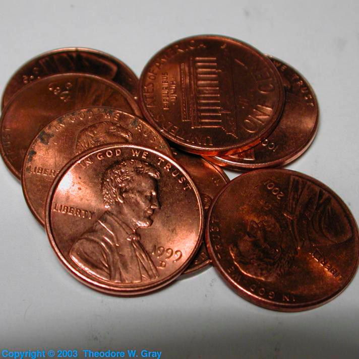Post1982 Pennies, a sample of the element Zinc in the Periodic Table