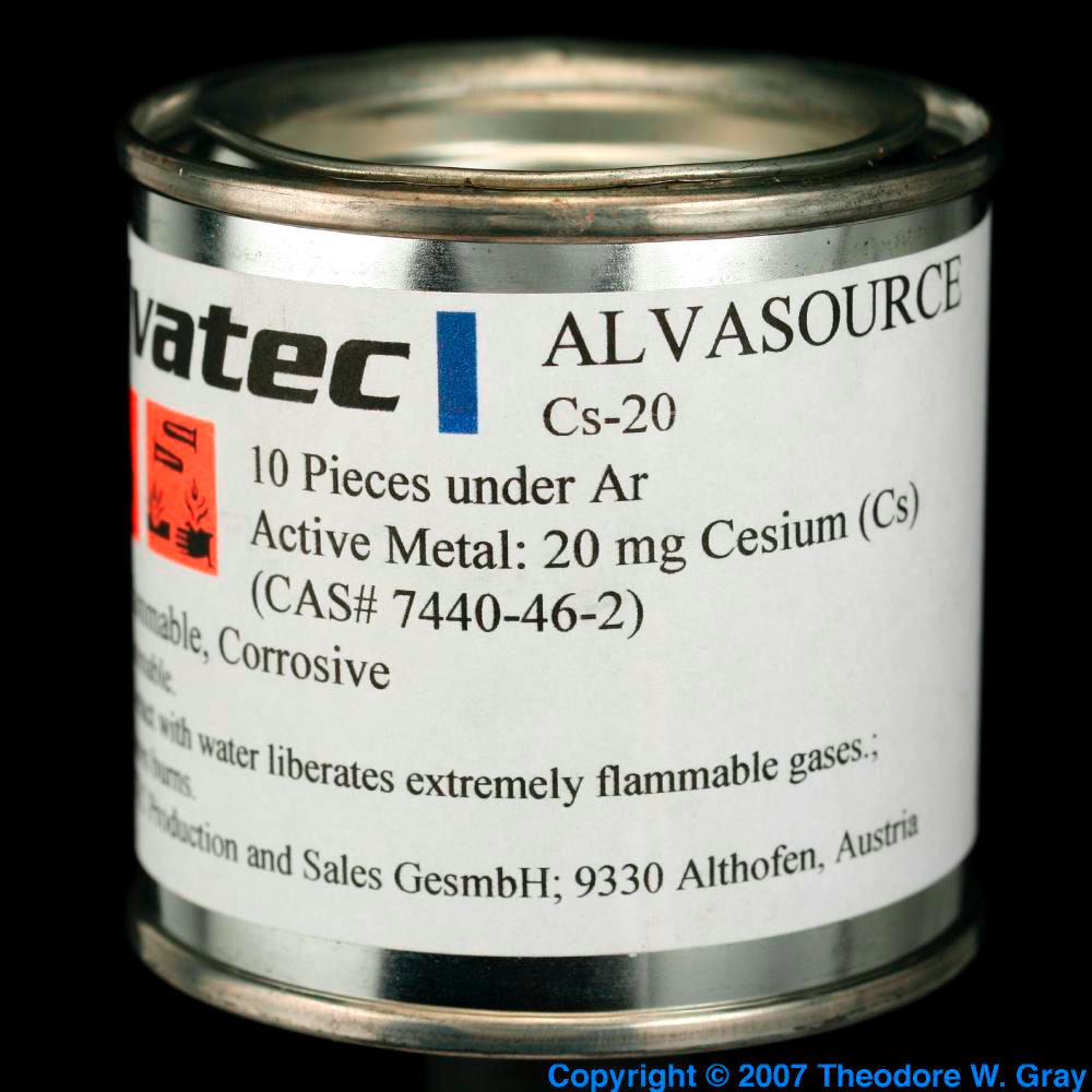 Cesium vapor sources, a sample of the element Cesium in the Periodic Table