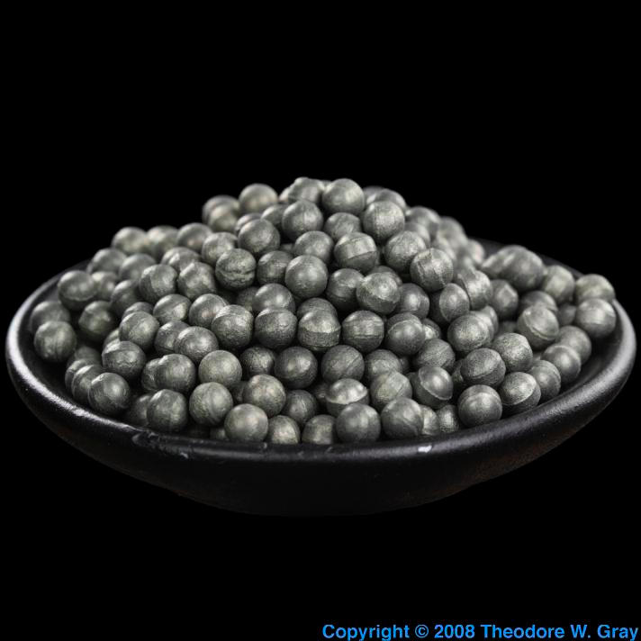 Bottle of spheres, a sample of the element Tungsten in the Periodic Table