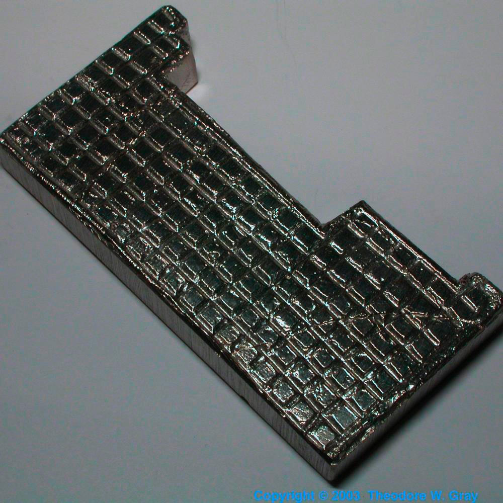 Mini periodic table table for Popular Science, a sample of the element