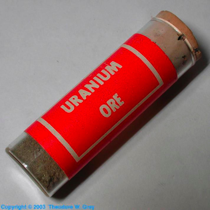 Tube of uranium ore, a sample of the element Uranium in the Periodic Table