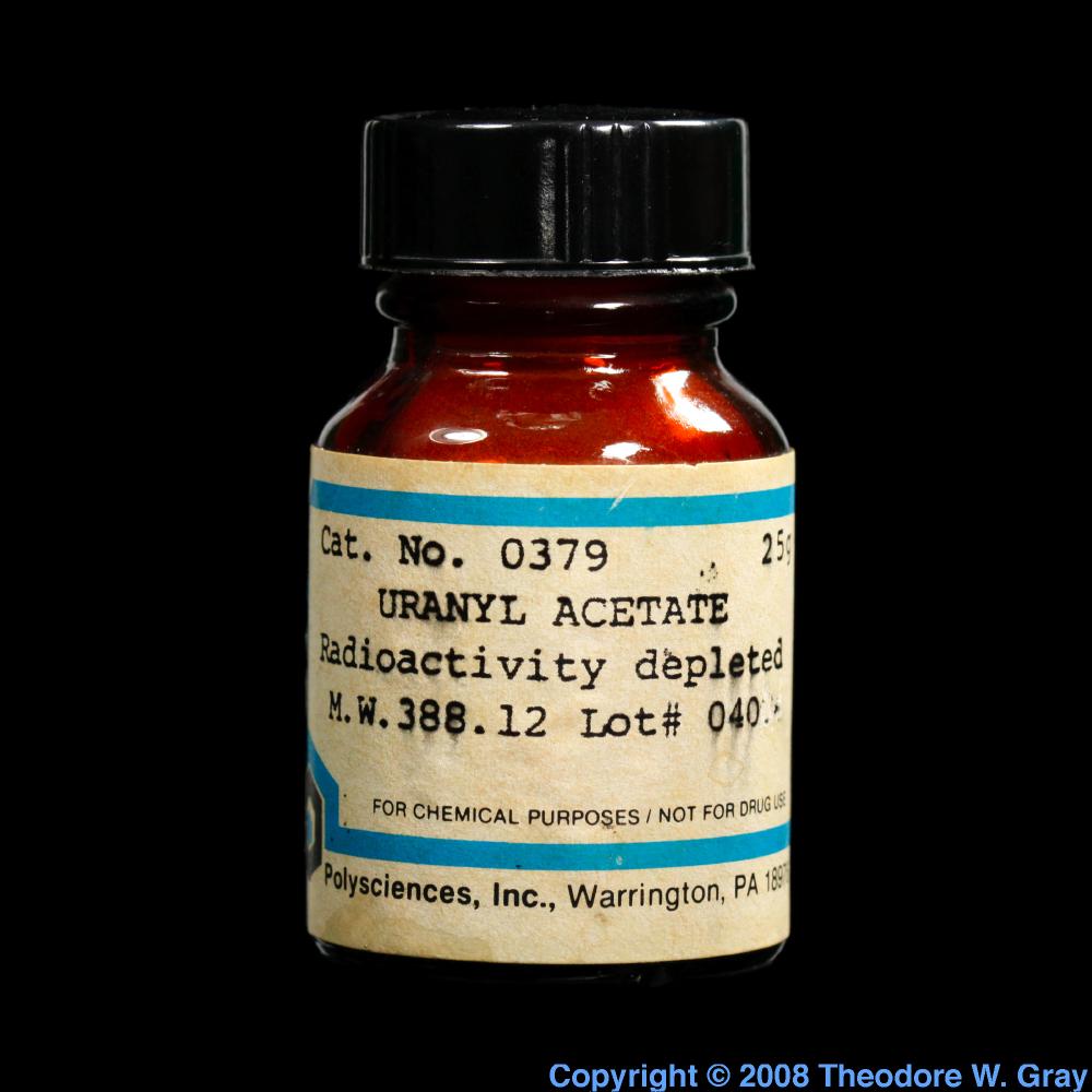 Uranyl Acetate, a sample of the element Uranium in the Periodic Table