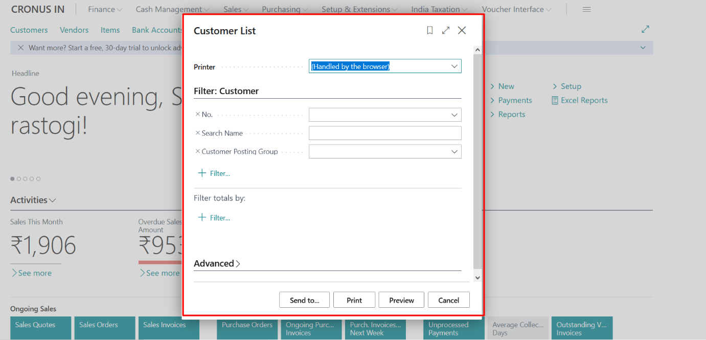 Business Central Purchase & Sales Reports