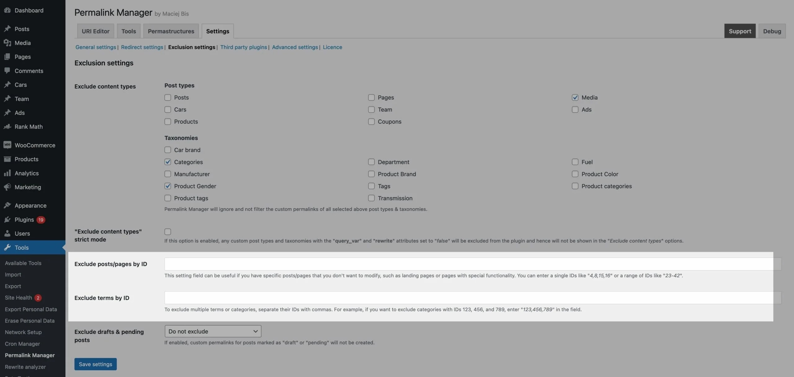 Exclusion settings | Permalink Manager Pro