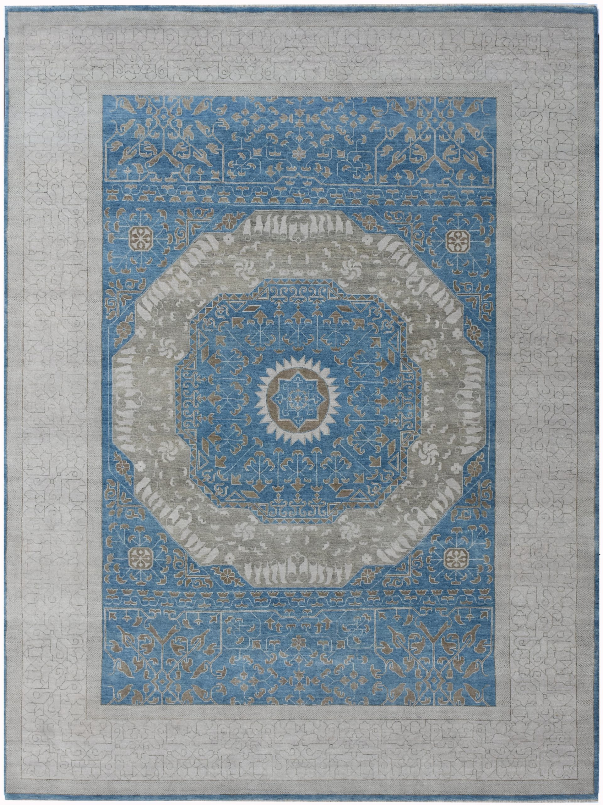 Fine India Mamluk 9×12 BlueIvory Golden Age Oriental Rug Importers