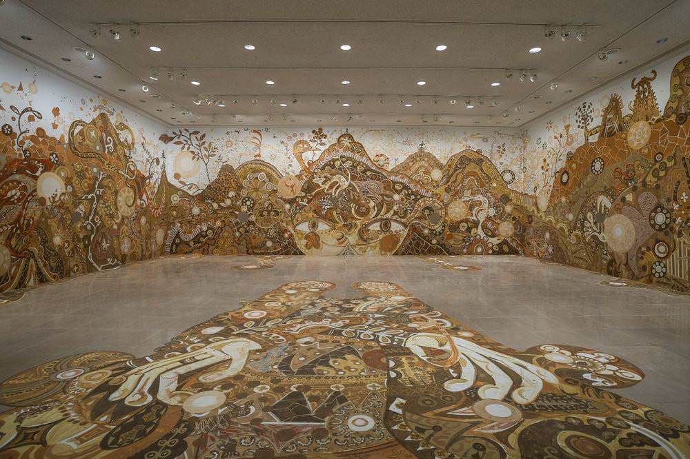 mural using clay plasters and clay paint made from soil collected around Houston TX (art forum