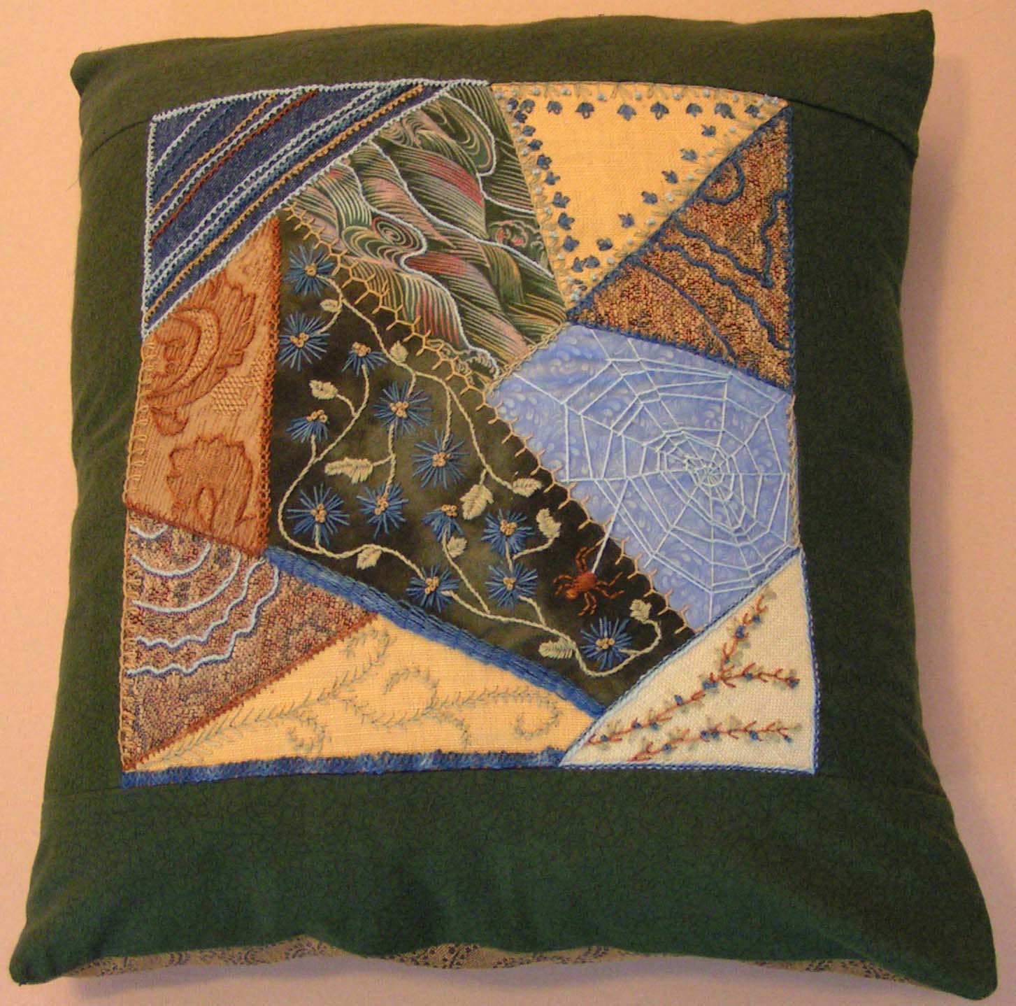Finished Crazy Quilt Pillow Ruth Lane Art