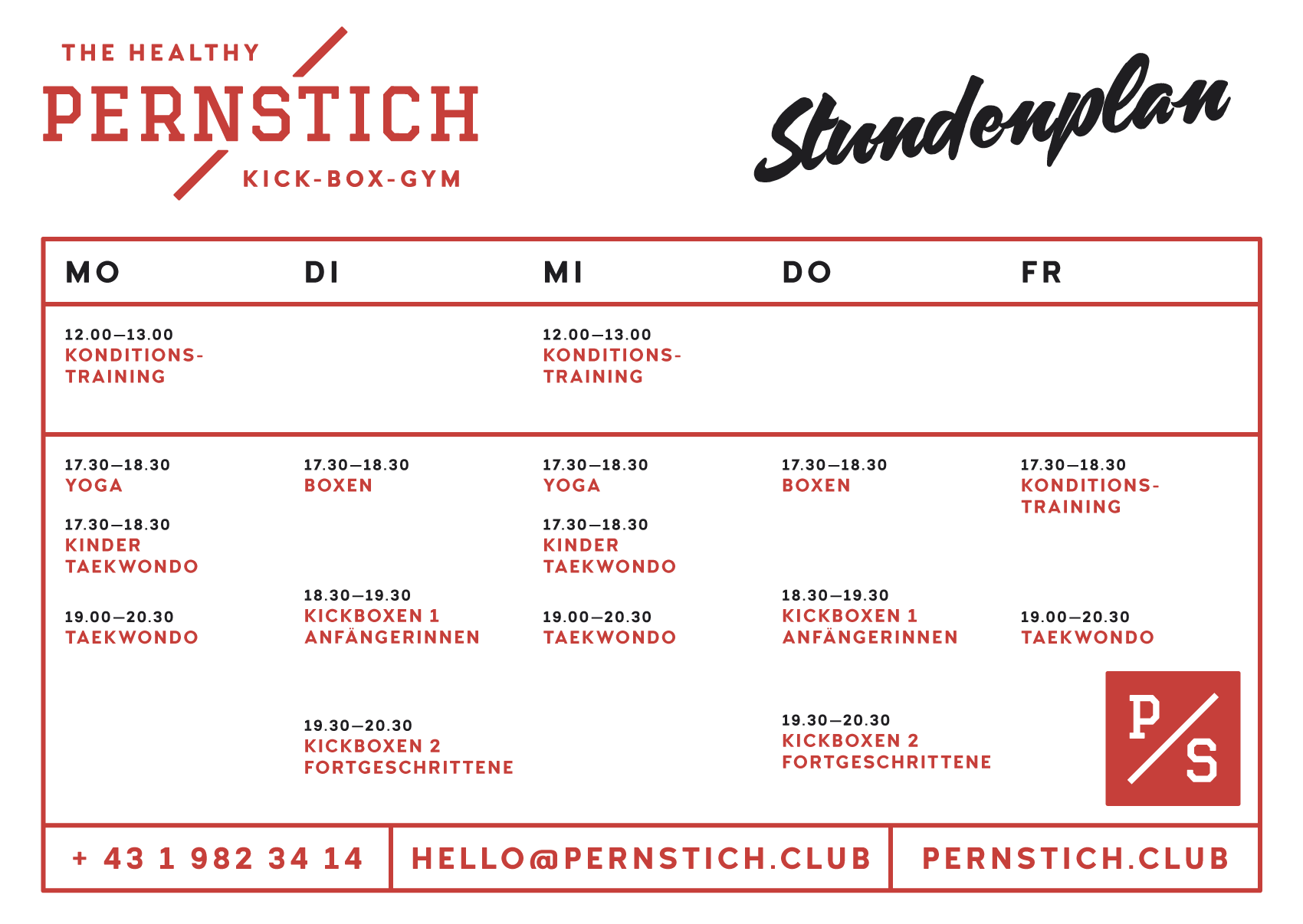 stundenplan Pernstich. The healthy KickBoxGym.