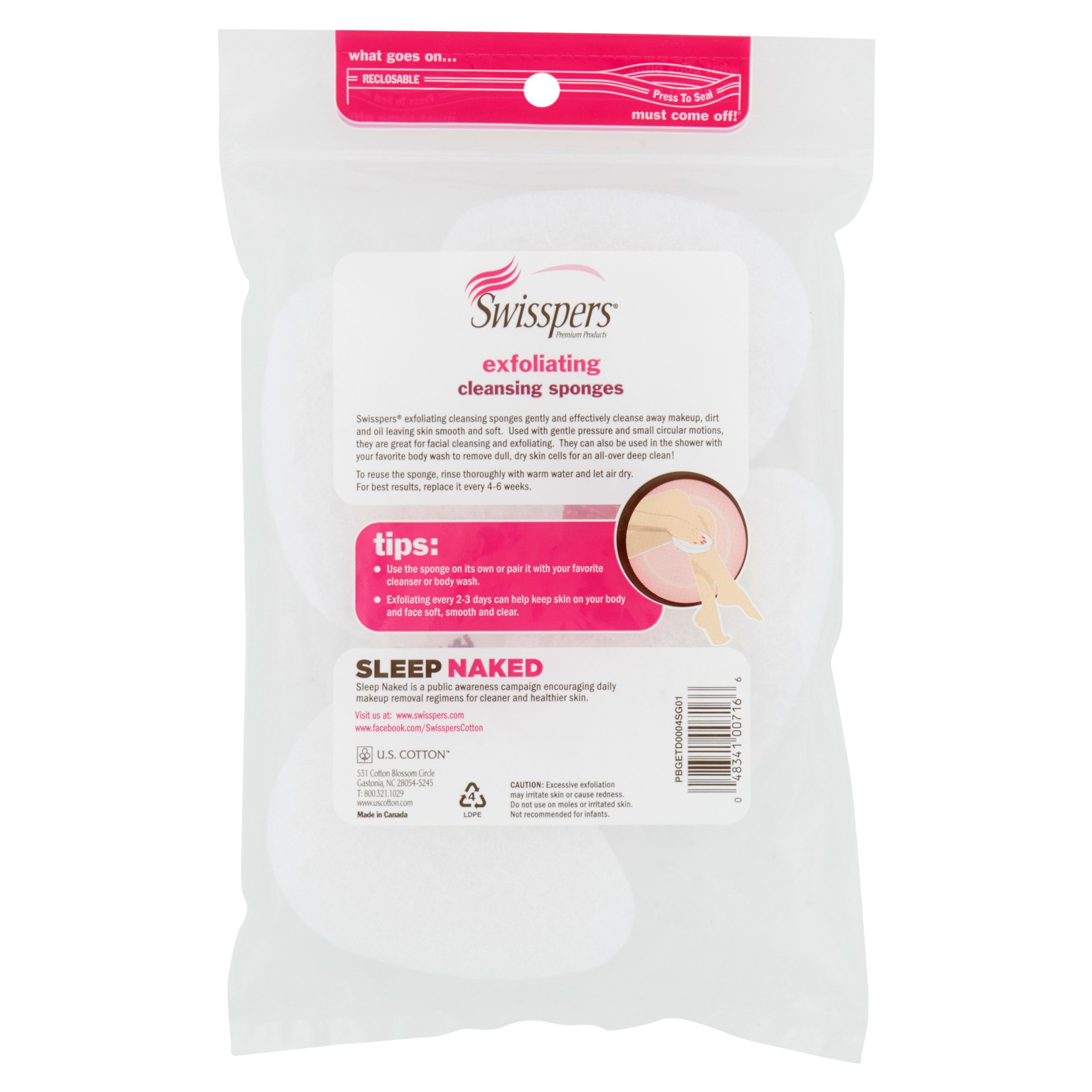 Swisspers® Premium Exfoliating Cleansing Sponges, 4 Count