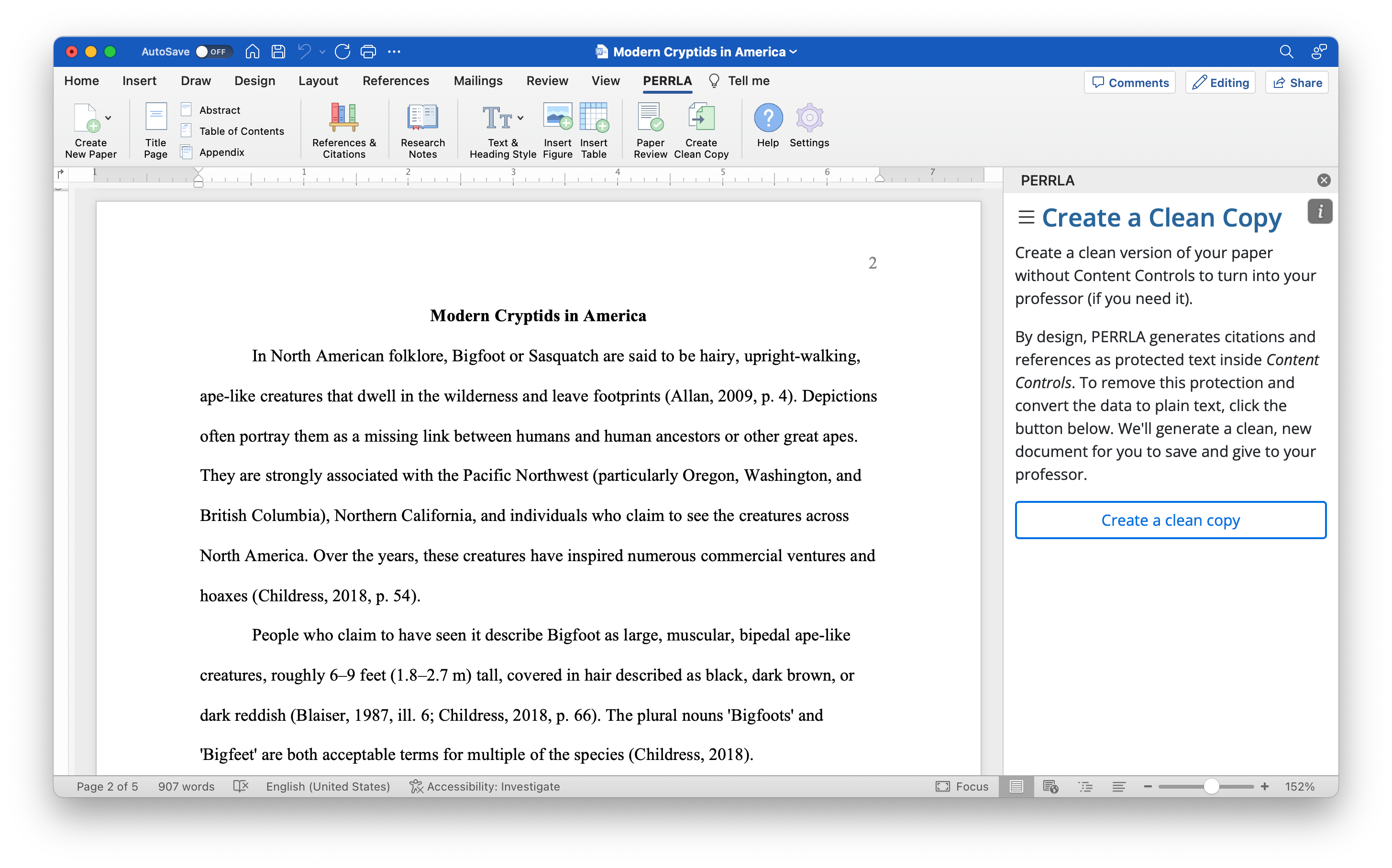 Using Clean Copy in PERRLA's Word Addin PERRLA