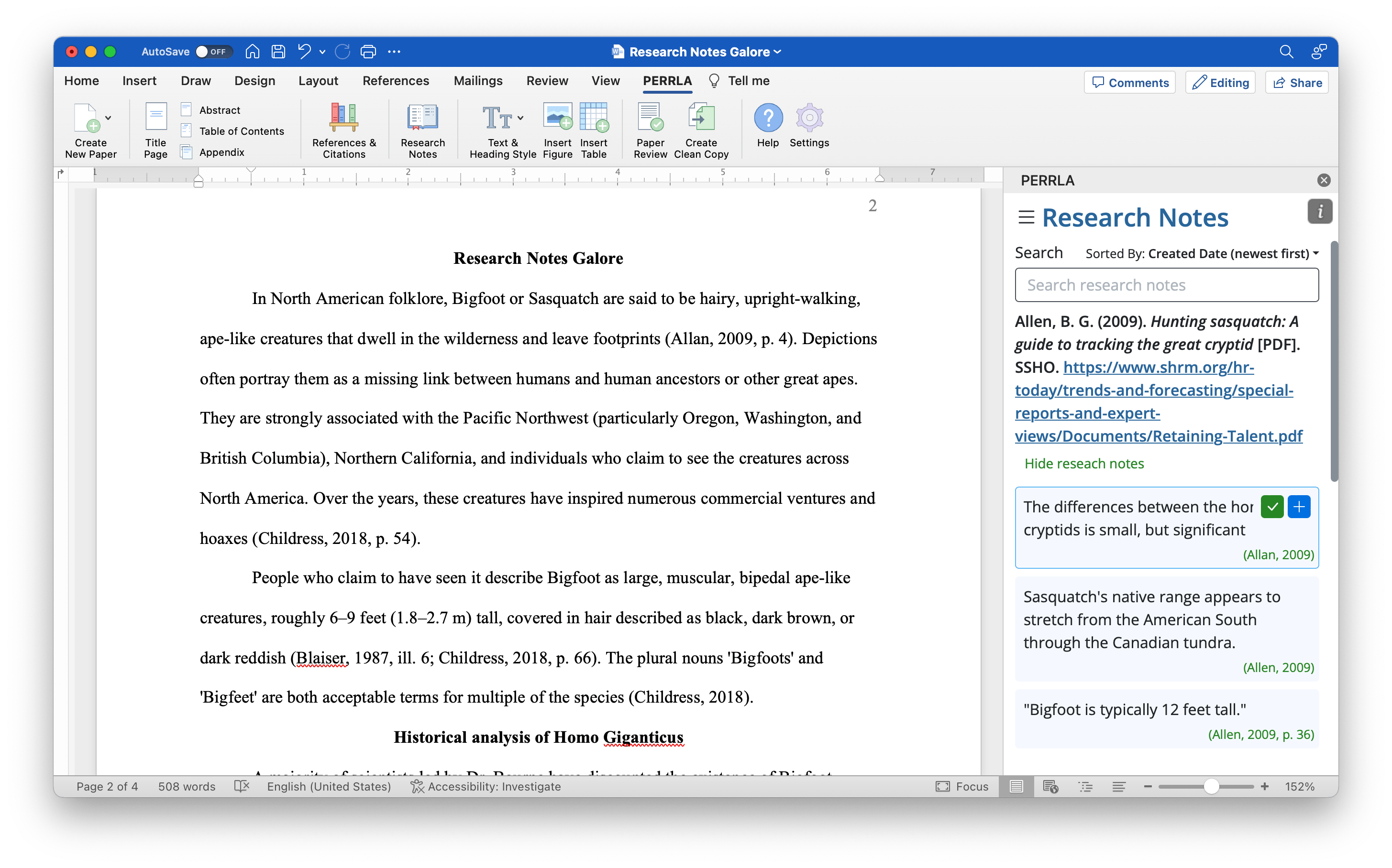 Adding Research Notes to your Paper (Word Addin) PERRLA