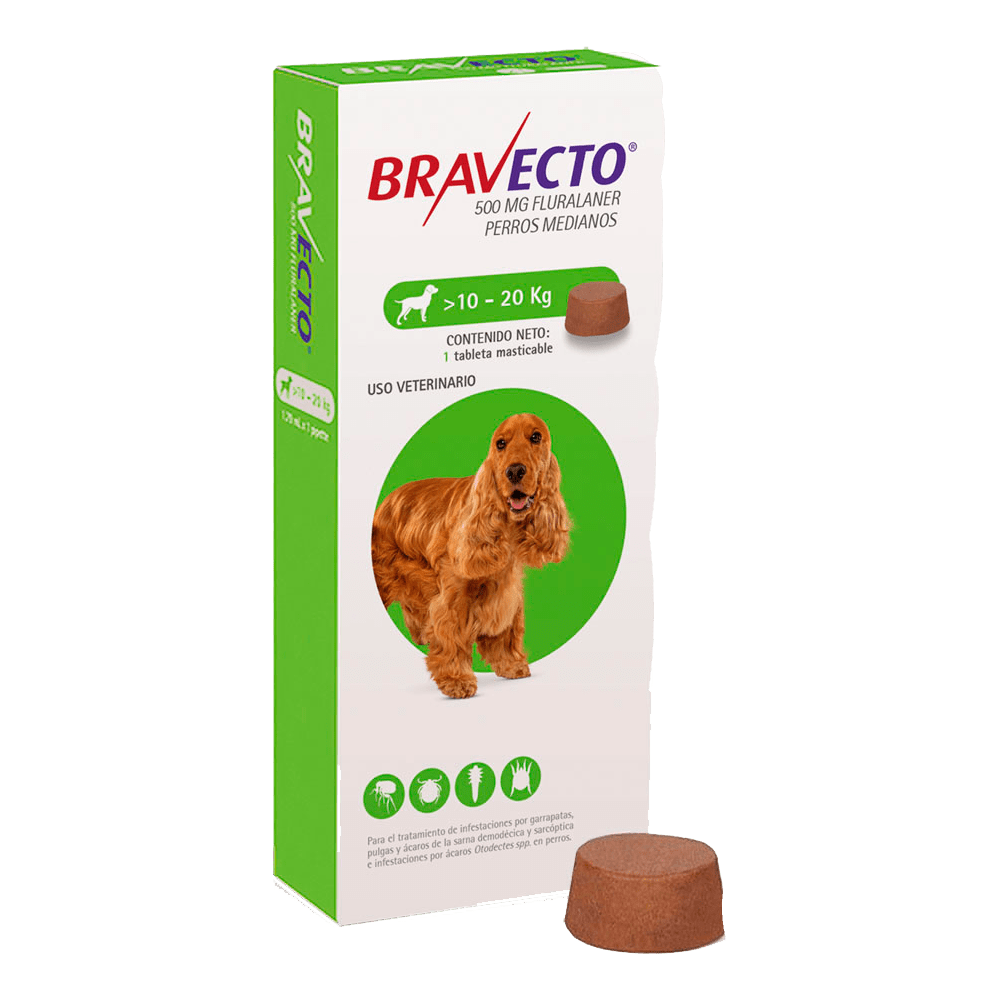 BRAVECTO 500 MG. 1020 KG. Perrunos Veterinaria