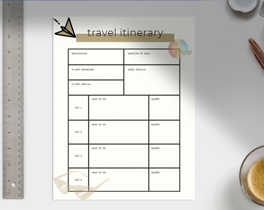 Travel planner Itinerary template Printable Persistants