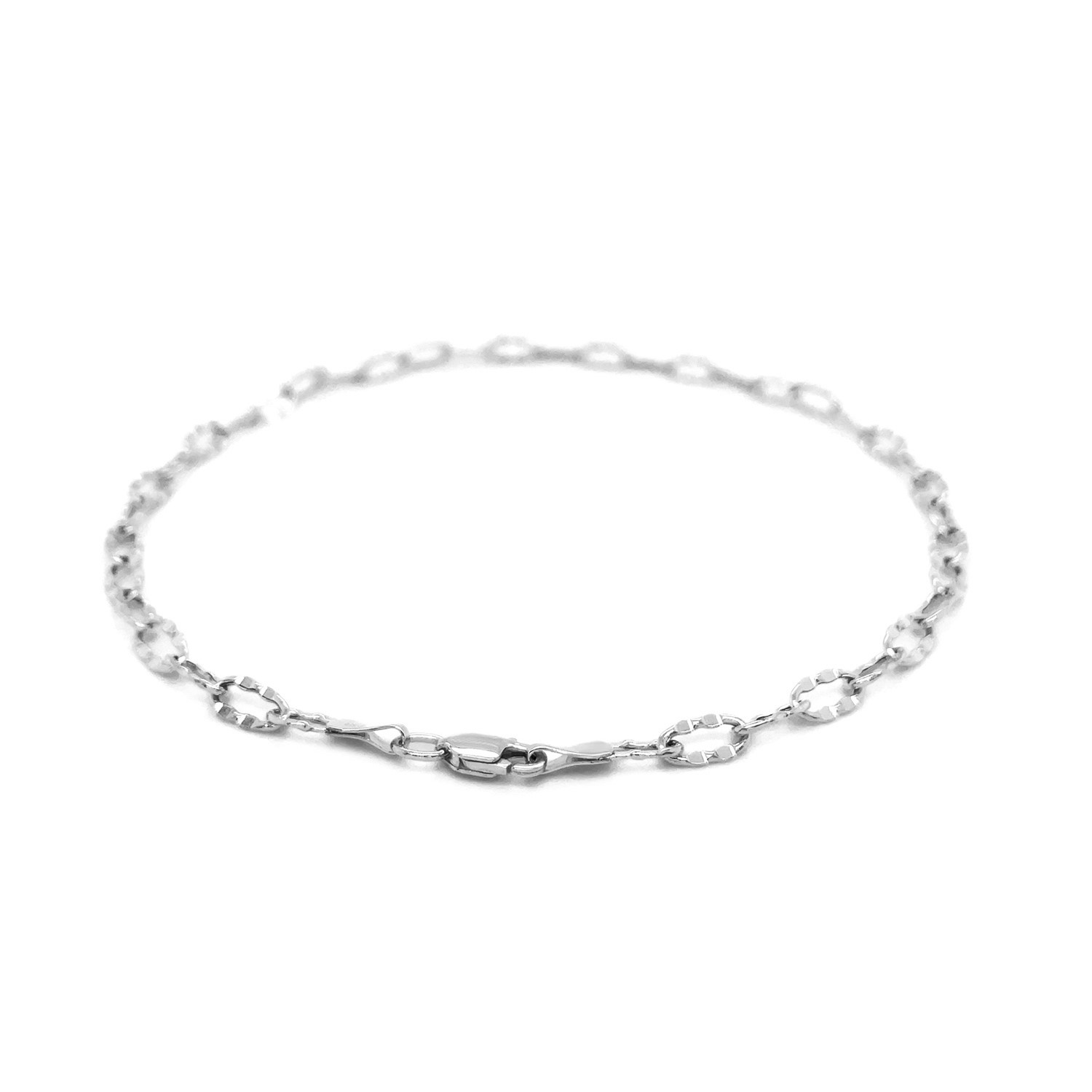 14k White Gold Anklet with Fancy Hammered Oval Links Persix