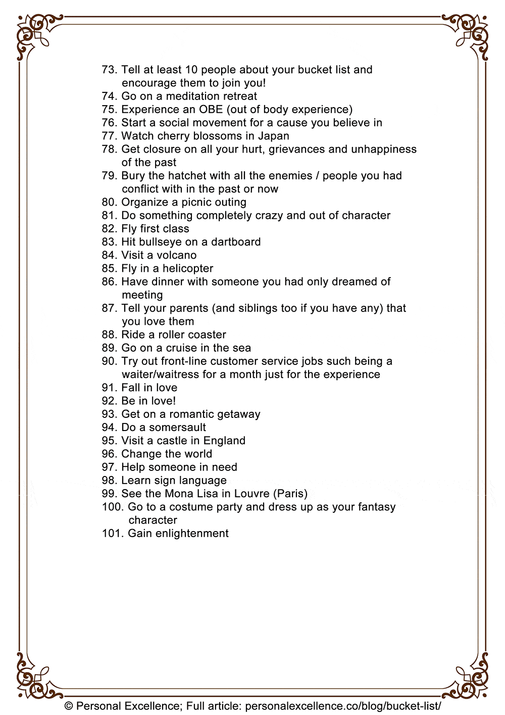 101 Things To Do Before You Die [Manifesto] Personal Excellence