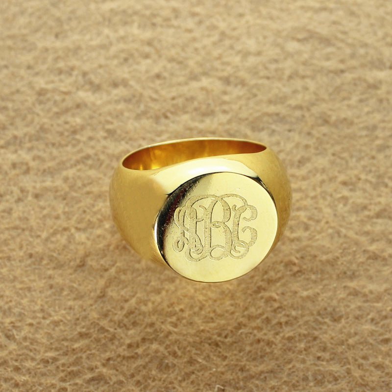 Gravierte Kreis Monogramm Siegelring 18ct Gold überzogen