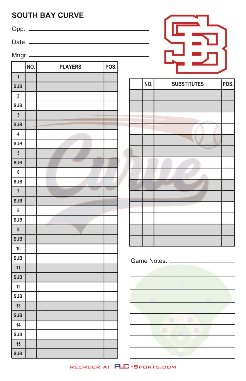 Lineup Cards Made Custom for Baseball and Softball Teams & Leagues