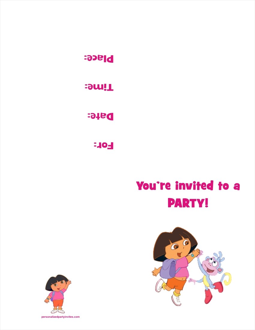 Dora the Explorer FREE Printable Birthday Party Invitation Personalized