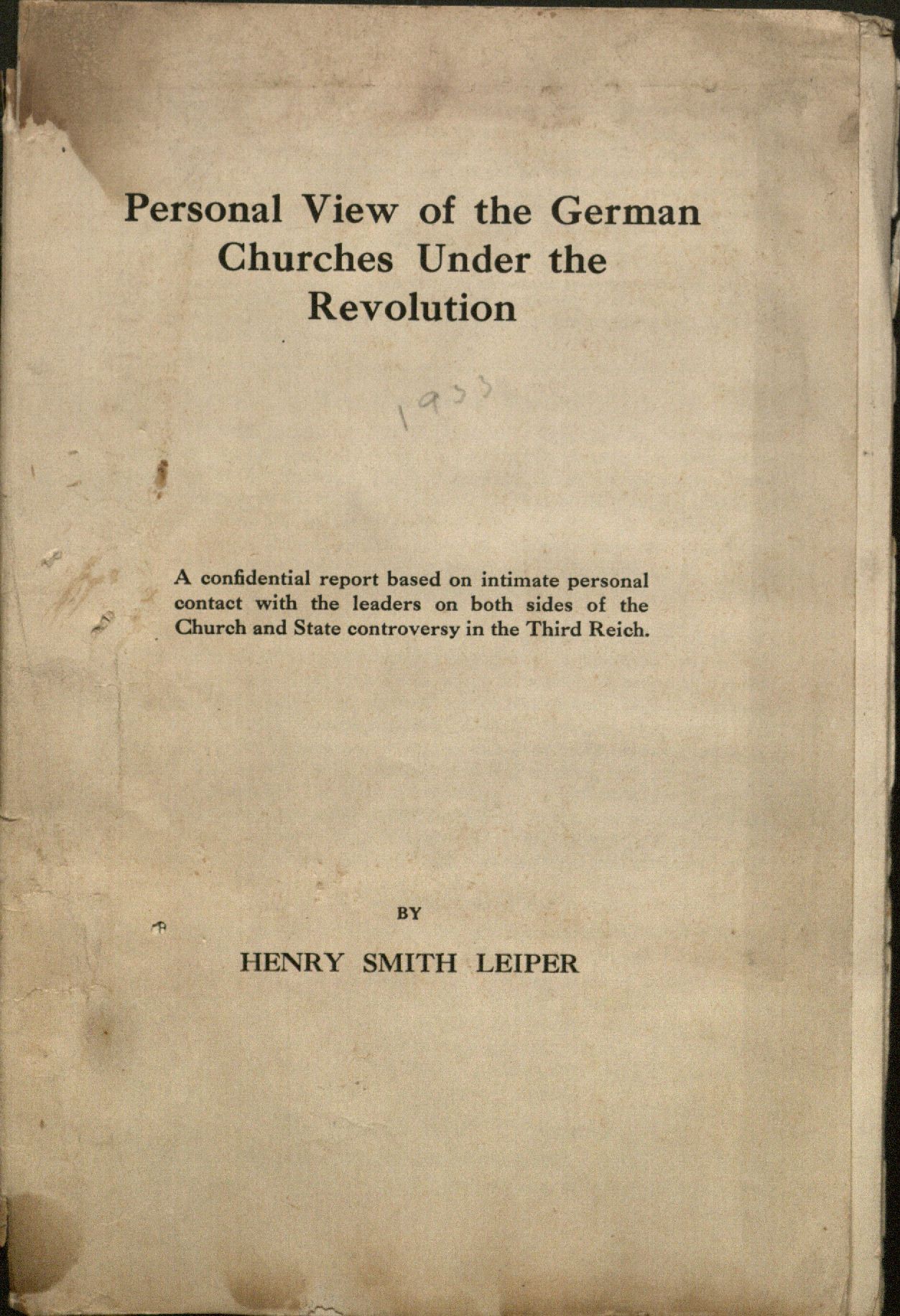 "Personal View of the German Churches Under the Revolution