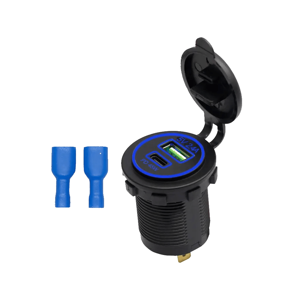 USB A Dual Port Car Charger Socket PD45W Power Outlet Adapter Type C