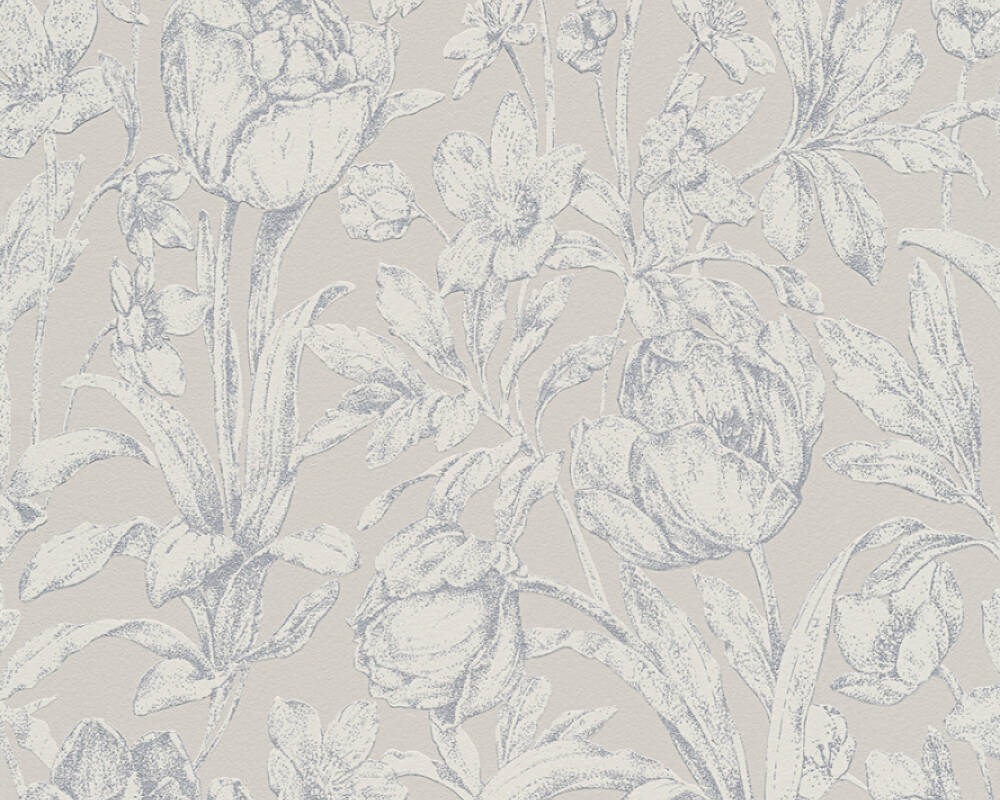 A.S. Création Wallpaper «Cottage, Flowers, Grey, Metallic» 329851