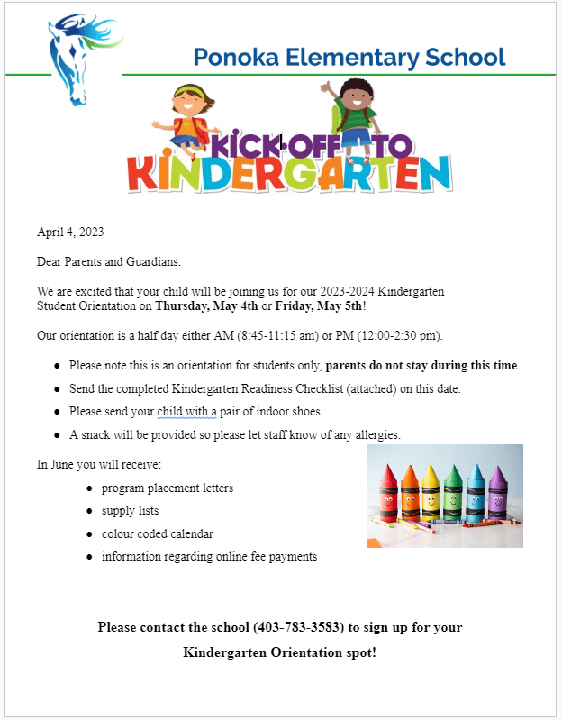 Kick off to Kindergarten 202324 Kindergarten Orientation Ponoka