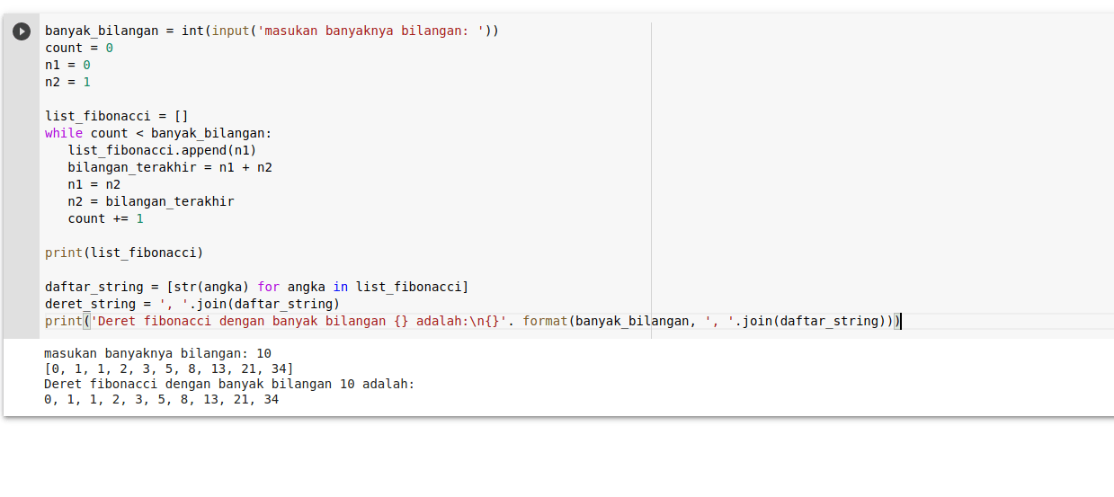 Deret fibonacci menggunakan bahasa python Pesona Informatika