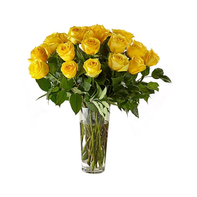 24 Yellow Roses Vase Long Stem yellow roses vase arrangement