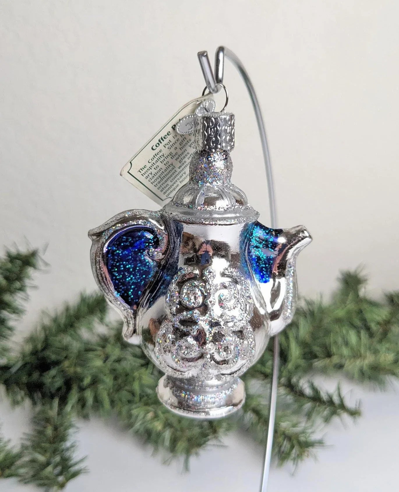 Retired Old World Christmas Coffee Pot Ornament Petal Pushers Nursery