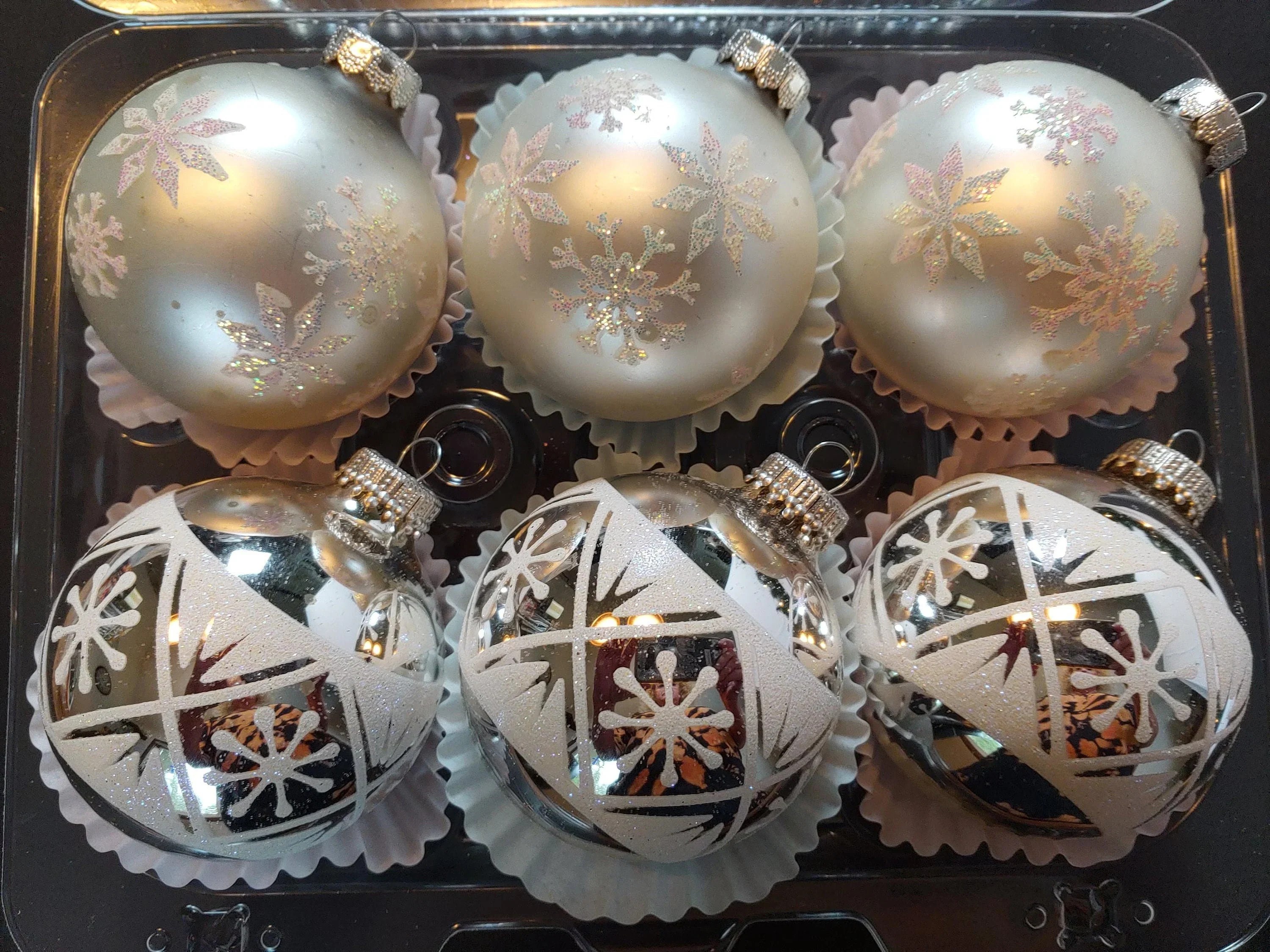 White Rauch and Krebs Glass Ball Christmas Ornaments Petal Pushers