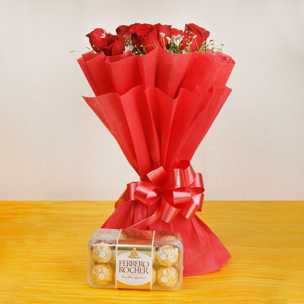 Send Red Roses N Ferrero Rochers Combo to Guwahati online with Petalscart