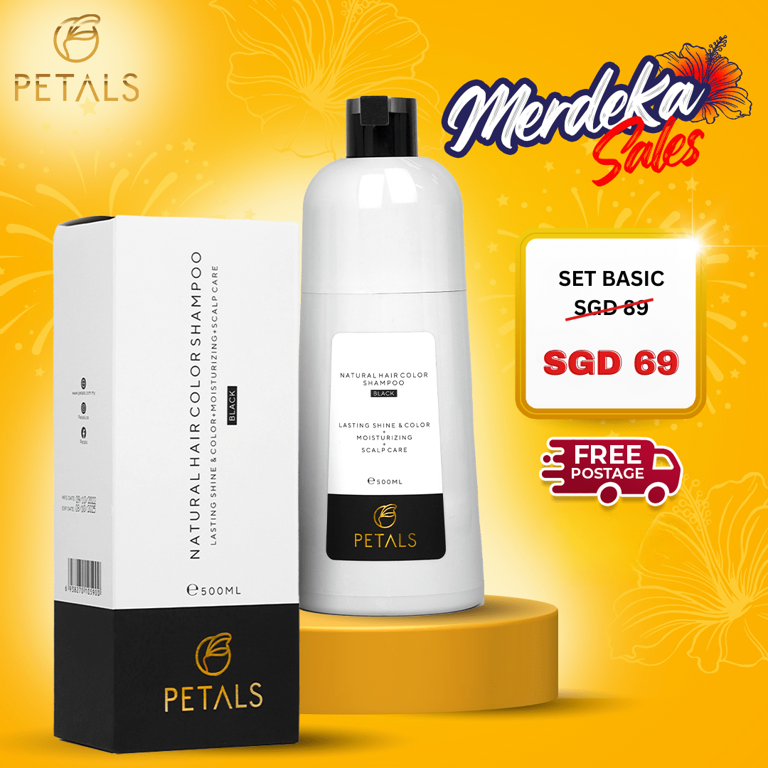 (MERDEKA) Petals Hair Color Shampoo Black Petals