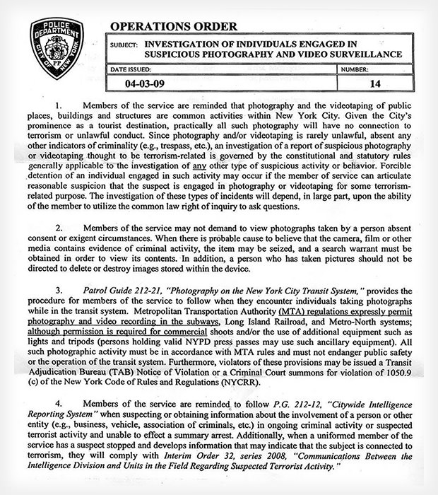 NYPD Memo Reminds Police Officers That Photography is Not a Crime
