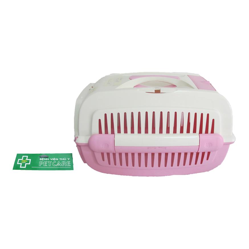 Pink plastic pet carrier Bệnh Viện Thú Y Petcare