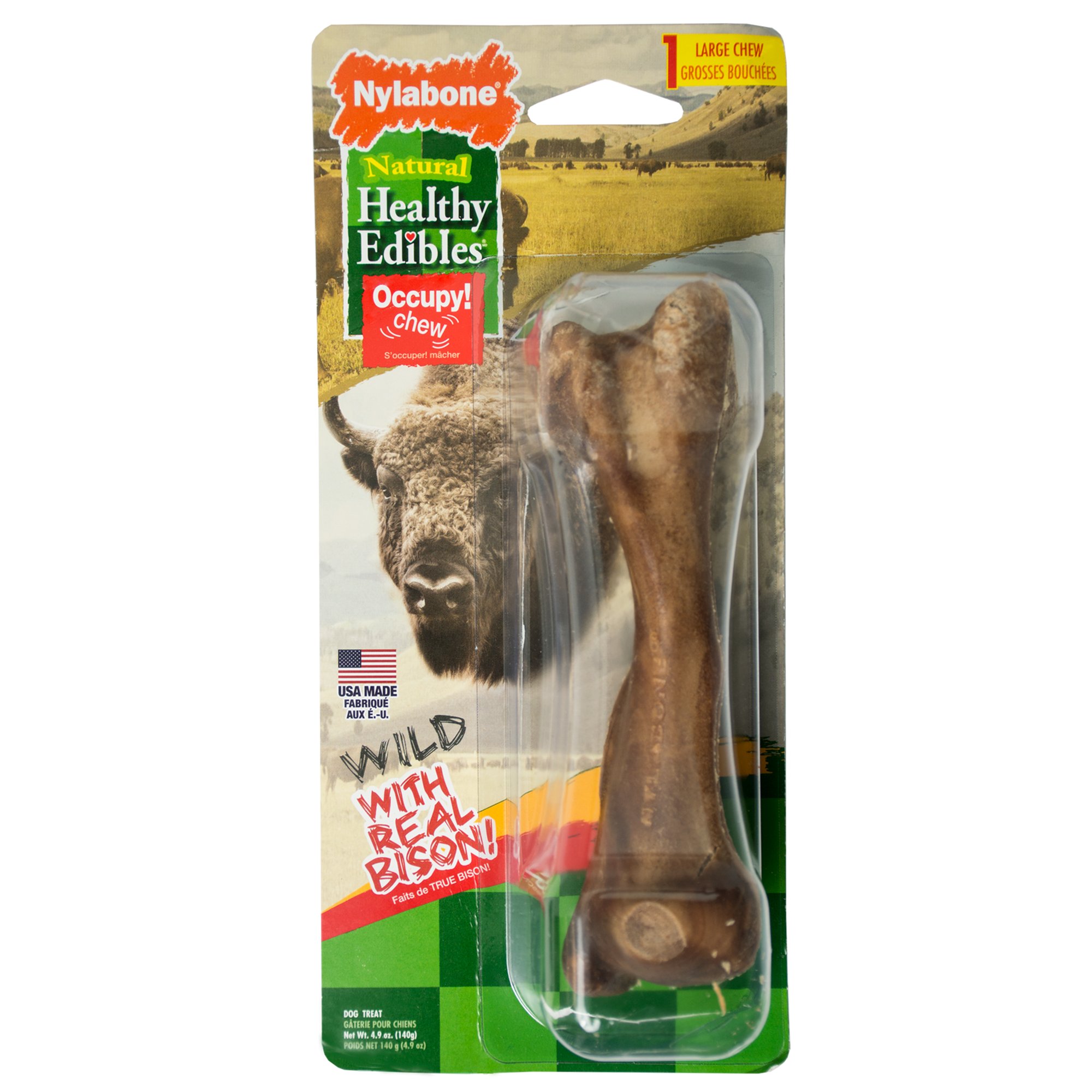 Nylabone Healthy Edibles Bison Flavored Large Dog Bone Chews, 4.9 oz