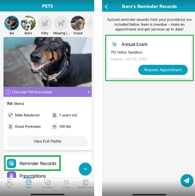 Accessing or editing my pet's reminder & prescription records PetDesk