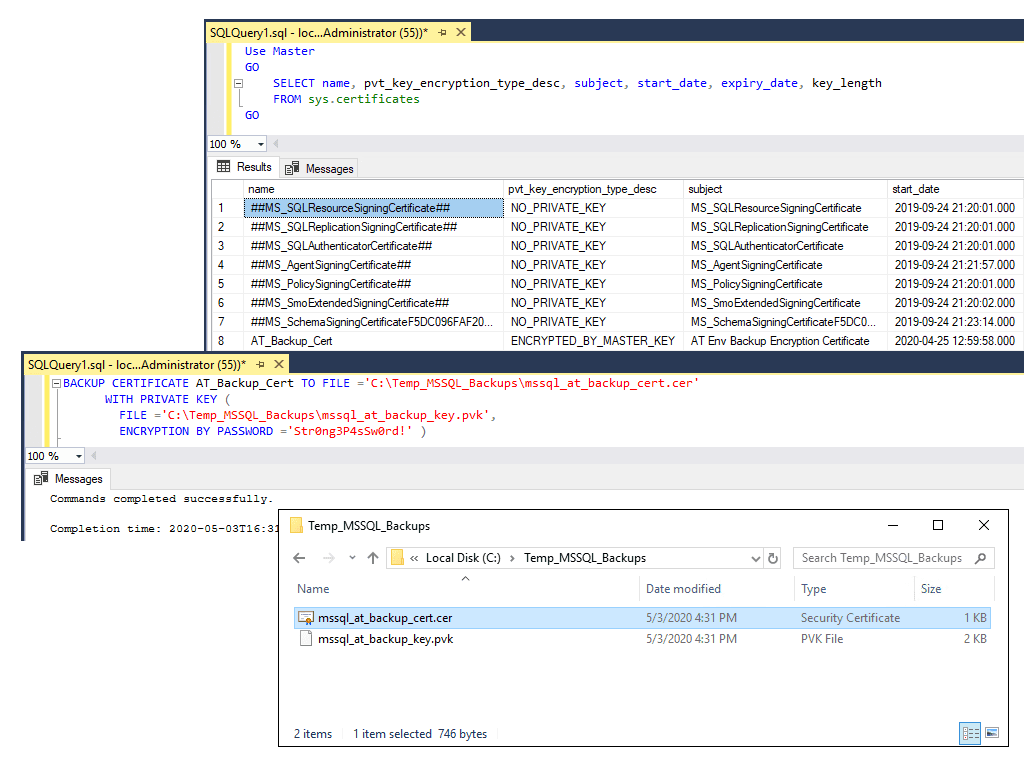 Backing up a SQL Server Certificate MSSQL DBA Blog
