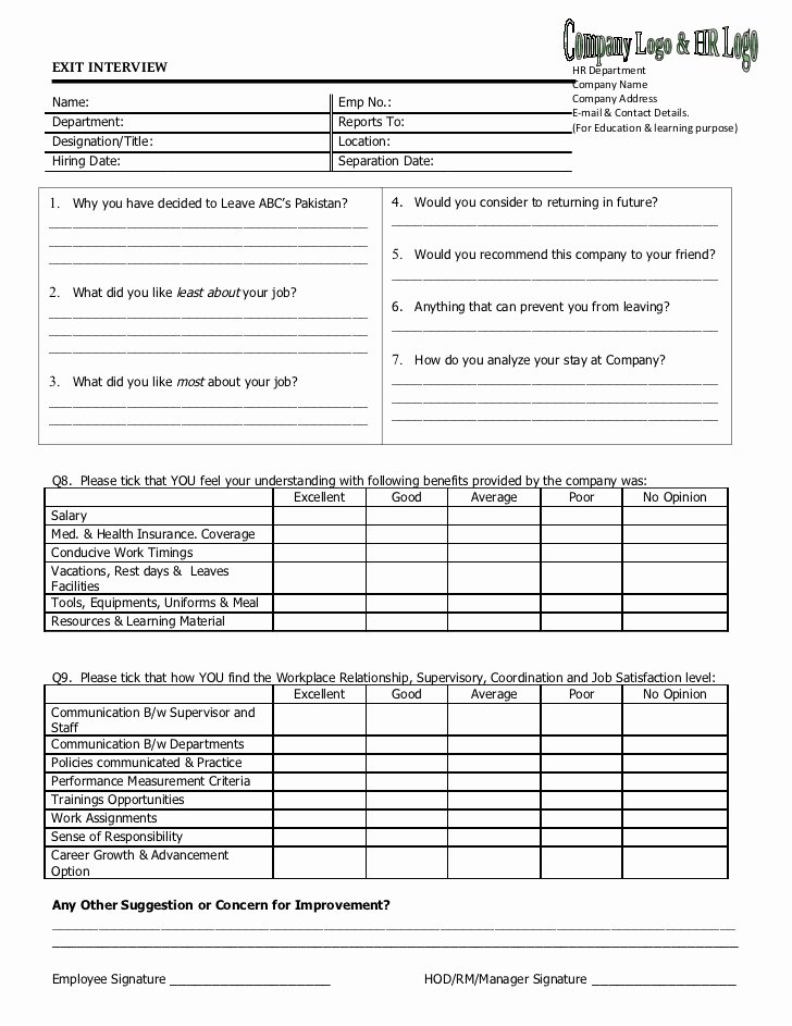Exit Interview form Pdf Peterainsworth