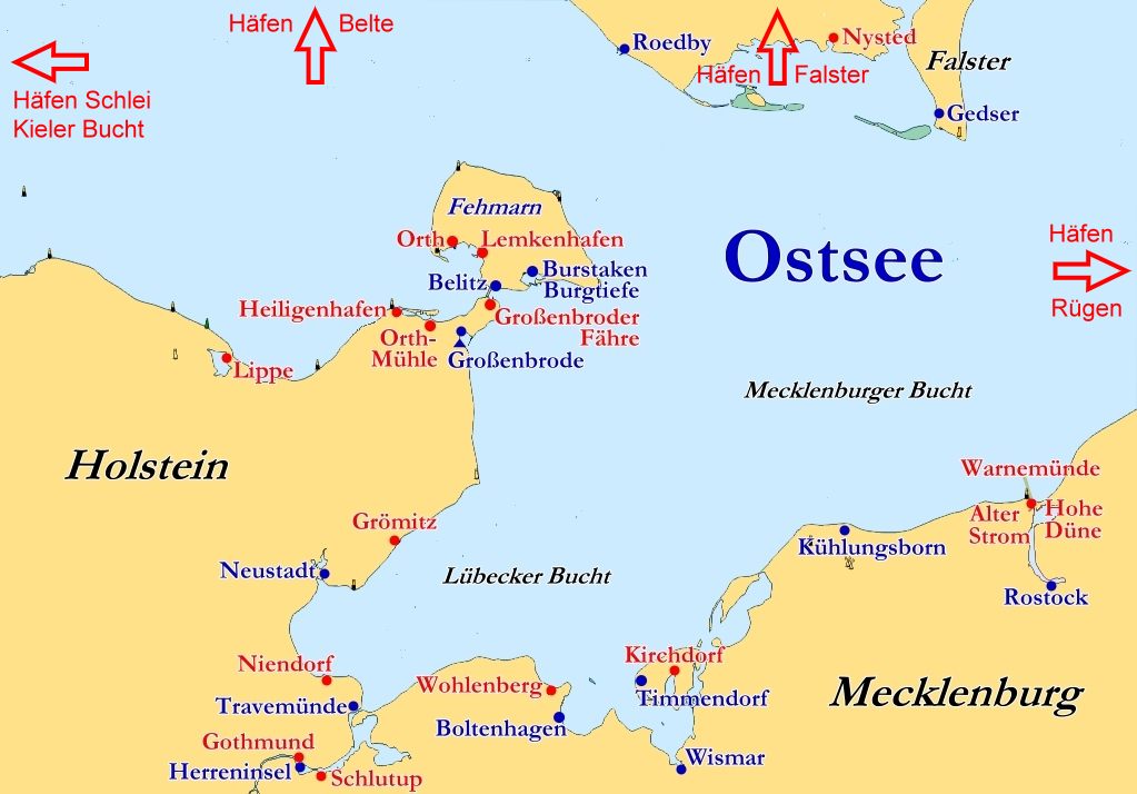 Landkarte Lübecker Bucht Häfen Lübecker Bucht