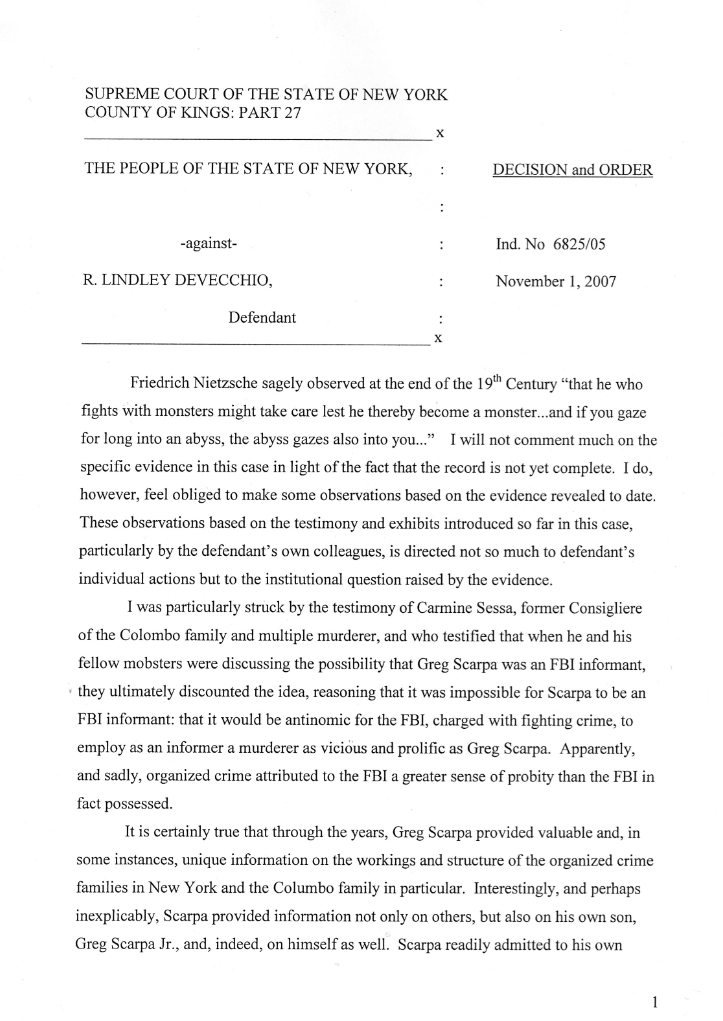 Decision & Order by Judge Gustin Reichbach dismissing murder charges in