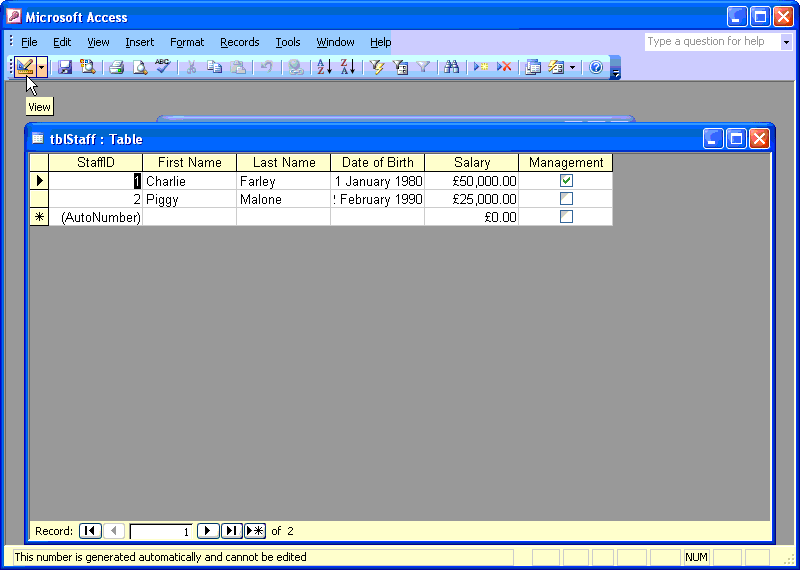 Creating a Table in Access