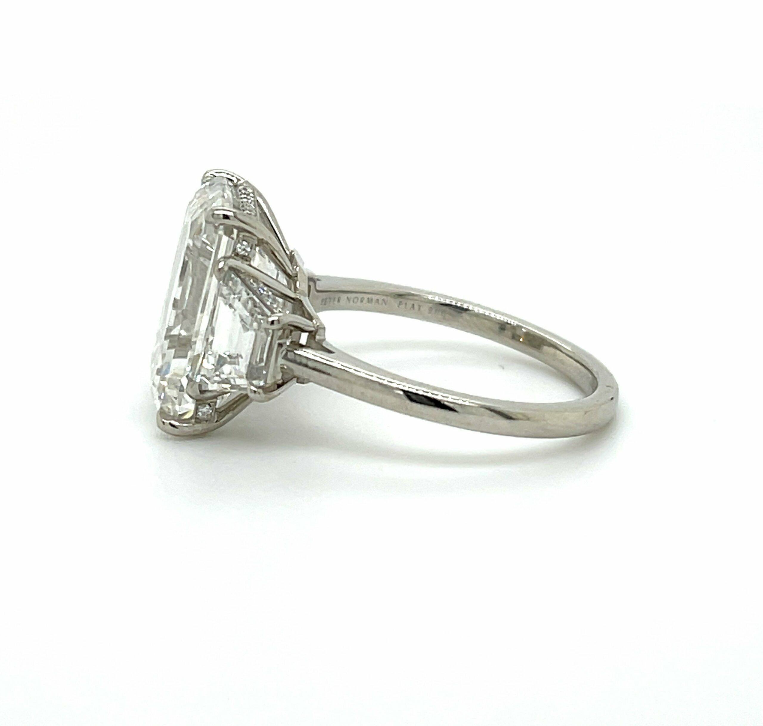 EmeraldCut Diamond Ring with Trapezoid Side Stones Los Angeles Peter