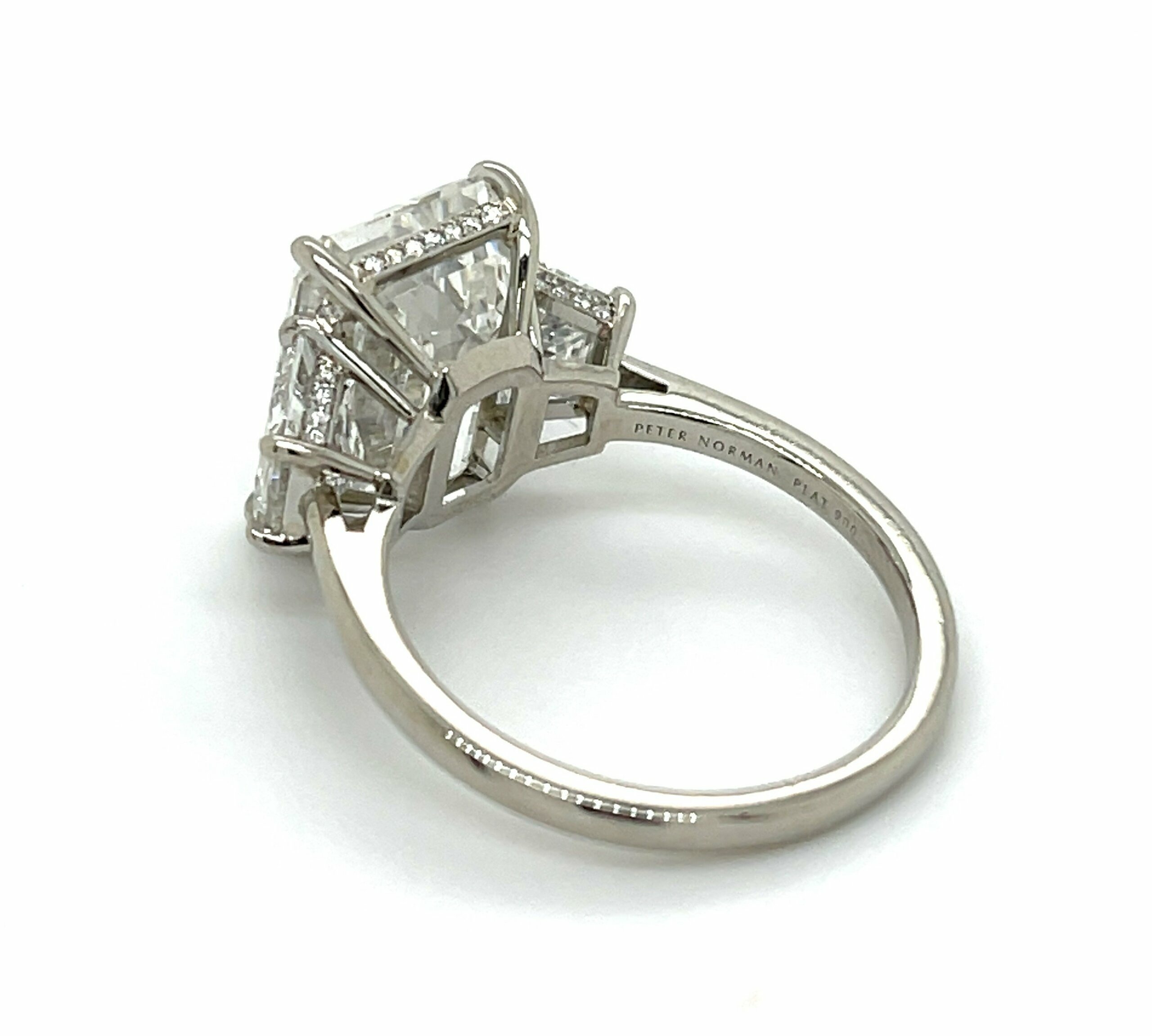 EmeraldCut Diamond Ring with Trapezoid Side Stones Los Angeles Peter